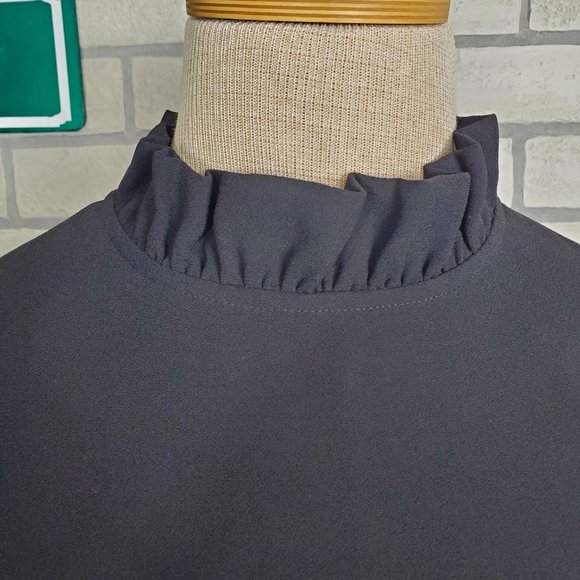 J. Crew Black Bell Sleeve Ruffle Neck Midi Shift Dress Size 00 - Picture 5 of 10